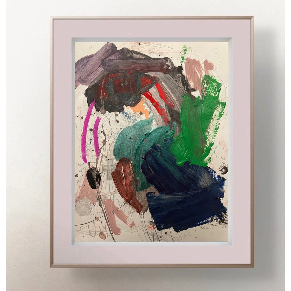 OMAN Original Abstract Painting Mixed Media on Paper 8x11 Modern Art